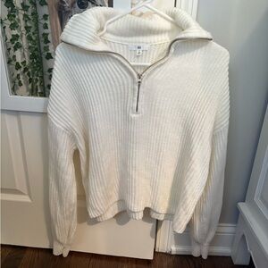 BDG Ribbed-Knit Pullover Quarter Zip Sweater